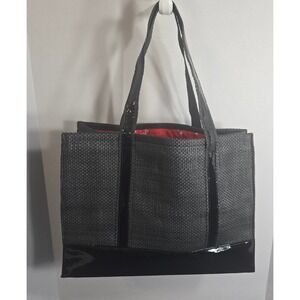 Macy's Woven Large Tote Bag Black w/Red interior Excellent Condition